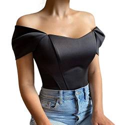 Onsoyours Damen Corset Tops Y2K Sexy Off Shoulder Schulterfrei Trägerlos Crop Top Bandeau Korsett Oberteile Push Up Bustier Clubwear Streetwear A Schwarz L von Onsoyours