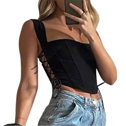 Onsoyours Damen Corset Tops Y2K Sexy Off Shoulder Schulterfrei Trägerlos Crop Top Bandeau Korsett Oberteile Push Up Bustier Clubwear Streetwear C Schwarz XS von Onsoyours