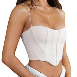 Onsoyours Damen Corset Tops Y2K Sexy Off Shoulder Schulterfrei Trägerlos Crop Top Bandeau Korsett Oberteile Push Up Bustier Clubwear Streetwear E Weiß L von Onsoyours