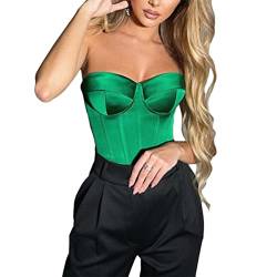 Onsoyours Damen Corset Tops Y2K Sexy Off Shoulder Schulterfrei Trägerlos Crop Top Bandeau Korsett Oberteile Push Up Bustier Clubwear Streetwear H Grün L von Onsoyours