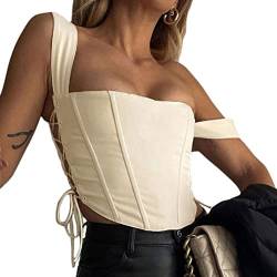 Onsoyours Damen Corset Tops Y2K Sexy Schulterfrei Trägerlos Überbrust Bandeau Korsett Oberteile Push Up Bustier Clubwear E-Girl Streetwear C Khaki S von Onsoyours