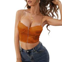 Onsoyours Damen Corset Tops Y2K Sexy Schulterfrei Trägerlos Überbrust Bandeau Korsett Oberteile Push Up Bustier Clubwear E-Girl Streetwear F Braun S von Onsoyours