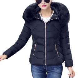 Onsoyours Damen Daunenjacke Wintermantel Parka Kurz Warm Steppmantel Jacke mit Pelzkapuze Slim Fit Reißverschluss Steppjacke Übergangsjacke Leichte Softshelljacke A Schwarz XXL von Onsoyours