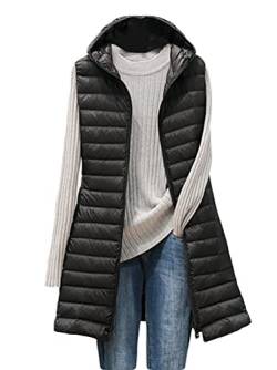 Onsoyours Damen Daunenweste Frauen Winter Warm Weste Einfarbige Reißverschluss Ärmellose Steppjacke Kapuzen Daunenweste Mantel Jacke mit Kapuze A Schwarz L von Onsoyours