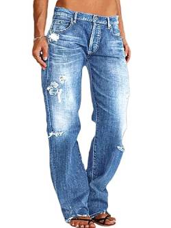 Onsoyours Damen Dehnbare hoch taillierte Boyfriend Jeans mit Geradem Bein und Ausgefransten Denim Hosen Jeanshosen Für Damen A Blau XXL von Onsoyours