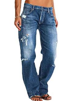 Onsoyours Damen Dehnbare hoch taillierte Boyfriend Jeans mit Geradem Bein und Ausgefransten Denim Hosen Jeanshosen Für Damen A Dunkelblau 3XL von Onsoyours