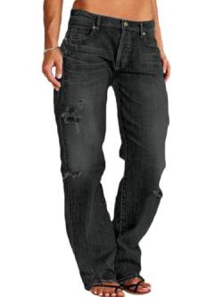 Onsoyours Damen Dehnbare hoch taillierte Boyfriend Jeans mit Geradem Bein und Ausgefransten Denim Hosen Jeanshosen Für Damen A Grau M von Onsoyours