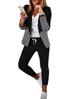 Onsoyours Damen Elegant Business Anzug Set Hosenanzug Blazer Hose 2-teilig Anzug Karo Kariert Zweiteiler Slimfit Streetwear D Schwarz M von Onsoyours