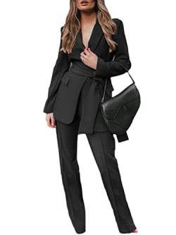 Onsoyours Damen Elegant Business Anzug Set Hosenanzug Blazer Hose 2-teilig Anzug Karo Kariert Zweiteiler Slimfit Streetwear J Schwarz L von Onsoyours