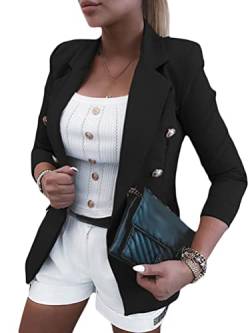 Onsoyours Damen Elegant Langarm Blazer Sakko Einfarbig Slim Fit Revers Geschäft Büro Jacke Kurz Mantel mit Knopfleiste Anzüge Bolero mit Tasche Schwarz L von Onsoyours