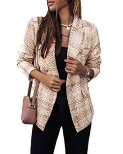 Onsoyours Damen Elegant Langarm Plaid Blazer Sakko Einfarbig Slim Fit Revers Geschäft Büro Jacke Kurz Mantel Anzüge Bolero Mit Knopfleiste A Beige M von Onsoyours