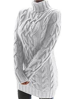 Onsoyours Damen Elegante Pullover V-Ausschnitt Stricken Pulloverkleid Langarm Strickpullover Kleider A-Linie Grobstrick Basic Pulloverkleider Z Weiß S von Onsoyours