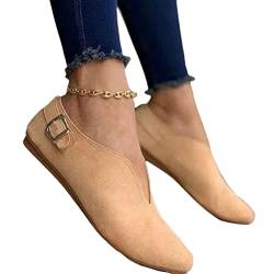 Onsoyours Damen Flache Schuhe Geschlossene Ballerinas Lässige Halbschuhe Wildleder Slip on Freizeitschuhe Mokassins Elegant Flacher Mund Bootsschuhe Slippers A Khaki 38 EU von Onsoyours