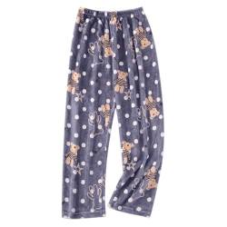 Onsoyours Damen Frauen Fleece Plüsch Dicke Schlafanzughose Kuschelige Pants Print Schlafhose Flauschige Sport Hosen Warme Weiche Home Jogginghose Yogahose Braun Einheitsgröße von Onsoyours