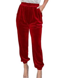 Onsoyours Damen Freizeithose Samthose Warme Flare Hose Velours Jogginghose Casual Traininghose Sporthose Yogahose Schlafhose Sweatpant Dicke Haushose Winter Christmas A Rot M von Onsoyours