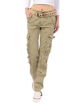 Onsoyours Damen Freizeithose Taschen Cargohose Gerades Bein Kampfhose Outdoor Kletterhose Relaxed-Fit Multi Taschen Sport Jogginghose Climbing Pants A Khaki M von Onsoyours