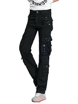 Onsoyours Damen Freizeithose Taschen Cargohose Gerades Bein Kampfhose Outdoor Kletterhose Relaxed-Fit Multi Taschen Sport Jogginghose Climbing Pants A Schwarz M von Onsoyours