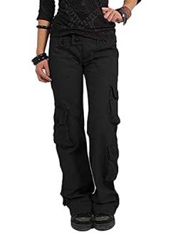 Onsoyours Damen Freizeithose Taschen Cargohose Gerades Bein Kampfhose Outdoor Kletterhose Relaxed-Fit Multi Taschen Sport Jogginghose Climbing Pants B Schwarz XL von Onsoyours