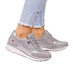 Onsoyours Damen Freizeitschuhe Mode Wedge Heel Flache Schuhe Reißverschluss Schnürsenkel Bequeme Damen Sneakers Weibliche Vulkanisierte Schuhe (40 EU, Grau) von Onsoyours