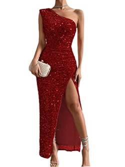 Onsoyours Damen Funkelnd Pailletten Kleid Glitzer Ärmellos Partykleid Cocktail Kleid Mit Schlitz Bodycon Elegant Tunika Weste Sequin Schulterfrei Dress Rockabilly Club Kleid A Weinrot S von Onsoyours