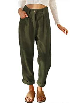 Onsoyours Damen Gerade Geschnittene Cordhose Elastische Taille Corduroy Hose Solid Damen Hohe Taille Wide Leg Pants Straight Casual Baggy Hose mit Taschen Armeegrün XXL von Onsoyours