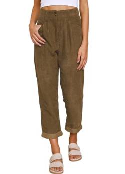 Onsoyours Damen Gerade Geschnittene Cordhose Elastische Taille Corduroy Hose Solid Damen Hohe Taille Wide Leg Pants Straight Casual Baggy Hose mit Taschen Braun M von Onsoyours