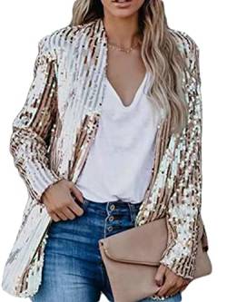 Onsoyours Damen Glänzend Pailletten Jacke Cardigan Langarm Bolero Tops Kurz Oberteile Eleganter Blazer Glitzer Party Outfits Clubwear A Gold XL von Onsoyours