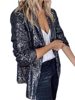 Onsoyours Damen Glänzend Pailletten Jacke Cardigan Langarm Bolero Tops Kurz Oberteile Eleganter Blazer Glitzer Party Outfits Clubwear A Schwarz XL von Onsoyours