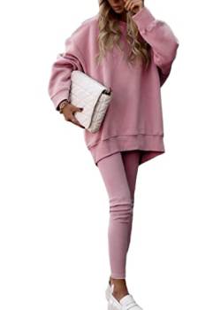 Onsoyours Damen Hausanzug mit Kapuze 2 Teile Herbst Buchstaben Druck Langarm Trainingsanzug Frau Lose Jogginganzug Kapuzenpullover Jogginghose für Damen Yoga Gym F Rosa S von Onsoyours