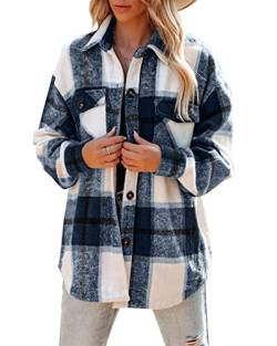 Onsoyours Damen Herbst Winter Casual Oversized Hemdjacke Knöpfen Mantel Warme Langarmshirt Bluse Karierte Jacke A Marine S von Onsoyours