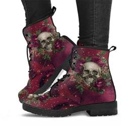 Onsoyours Damen Herbst Winter Stiefel Gothic Chelsea Boot Punk Stiefeletten Biker Boot Knöchel Stiefel Mit Blockabsatz Gotisch Retro Drucken Kurze Stiefeletten A Rot 37 EU von Onsoyours