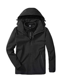 Onsoyours Damen Herren 3-in-1 Jacke Wasserdicht Fleece Gefüttert Kapuzenmantel Outdoorjacke Windjacke Atmungsaktiv Funktionsjacke Softshell Übergangsjacke Herren Schwarz 3XL von Onsoyours