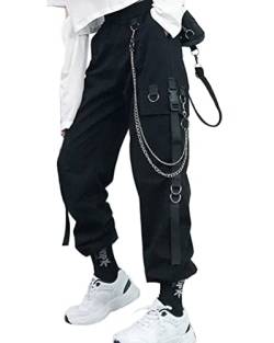 Onsoyours Damen Herren Gothic Hosen Cargo Hose Mehrfachtasche Tasche Hosen Punk Hosen Frauen Armee Militär Hip Hop Jogger Street techwear Women Hose Tanzenhose A Schwarz XL von Onsoyours