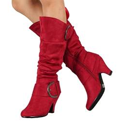 Onsoyours Damen Hohe Stiefel Lange Stiefel Wildleder Boots High Heels Sexy Herbst Winter Mode Elegant Chic Schuhe Rot 36 EU von Onsoyours