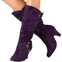 Onsoyours Damen Hohe Stiefel Lange Stiefel Wildleder Boots High Heels Sexy Herbst Winter Mode Elegant Chic Schuhe Violett 38 EU von Onsoyours
