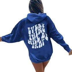 Onsoyours Damen Hoodie Rückendruck Letter Print Sweatshirt Casual Jacke Oversize Vintage Kapuzenpullover Sweatshirt mit Kapuze 90er Y2K E-Girl Outerwear G Blau S von Onsoyours