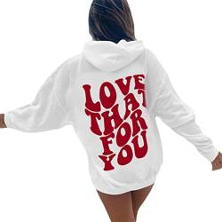 Onsoyours Damen Hoodie Rückendruck Letter Print Sweatshirt Lose Casual Jacke Oversize Vintage Kapuzenpullover Sweatshirt mit Kapuze 90er Y2K E-Girl Outerwear A Weiß L von Onsoyours