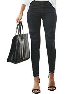 Onsoyours Damen Hosen Elegant Hohe Taille Stretch Leggings Slim Bleistifthose Freizeit Hose Skinny Pants Einfarbig Bequeme Elastischer Taille Hosen (M, Schwarz) von Onsoyours