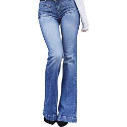 Onsoyours Damen Jeans Bootcut Jeanshose Mit Hohem Bund Casual Lange Mode Hose Weite Schlaghosen Retro Stil Denim Hose G Blau L von Onsoyours