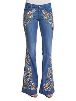 Onsoyours Damen Jeans Elegant Stretch Skinny Schlaghose Jeanshose Bootcut Hose Low Waist Weites Bein Retro Stil Denim Pants C Hellblau 3XL von Onsoyours