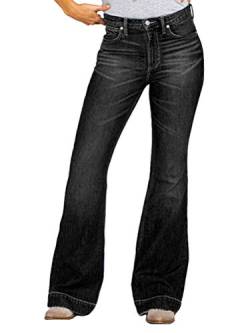Onsoyours Damen Jeans Schlaghose Flared Bootcut Hose Mode Slim Fit High Waist Stretch Skinny Jeanshose Denim Pants Mit Löcher F Schwarz 3XL von Onsoyours