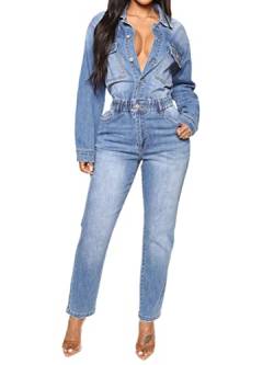 Onsoyours Damen Jeansoverall Jumpsuit Skinny Fit Denim-Overall Playsuit Jeans Hosenanzug Romper Damen Jeanslatzhose Latzhose Jeans Lange Hose Denim Overall C Hellblau L von Onsoyours