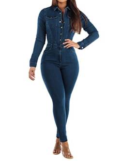 Onsoyours Damen Jeansoverall Jumpsuit Skinny Fit Denim-Overall Playsuit Jeans Hosenanzug Romper Damen Jeanslatzhose Latzhose Jeans Lange Hose Denim Overall D Dunkelblau S von Onsoyours