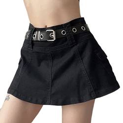 Onsoyours Damen Jeansrock E-Girl Y2K Gefaltete Röcke Damen Mini Jeans Minirock Y2k Kurz Denim Skirt Stretch Sommerrock I Schwarz M von Onsoyours