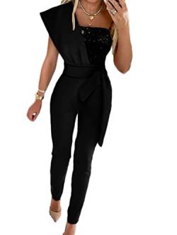 Onsoyours Damen Jumpsuit Einteiler Elegant Lässiger Overall Lang Hosenanzug Playsuit Jogginganzug Romper Casual Einfarbig Strampler Spielanzug Mit Gürtel A Schwarz S von Onsoyours