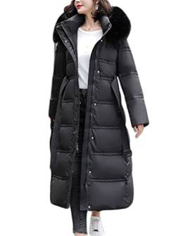 Onsoyours Damen Kapuzen Daunenjacken Mäntel Winter Parka Daunenmantel lang Steppjacke Parka mit Kapuze Frauen Outdoorjacke Mantel mit Taschen Und Reißverschluss C Schwarz XL von Onsoyours