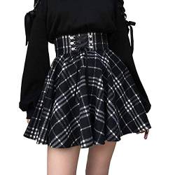 Onsoyours Damen Kariert Kilt-Rock Faltenröcke Tartan Minirock Hohe Taille Kurz Skirt Skater Rock Informell Mini Glocken Rock A Schwarz X-Small von Onsoyours