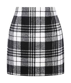 Onsoyours Damen Kariert Röcke Elegant Büro Rock Bleistift Figurbetont Minirock mit Plaid A Linie Hohe Taille Herbst Winter Vintage Retro Bodycon Rock Weiß S von Onsoyours