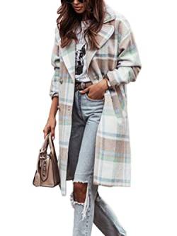 Onsoyours Damen Karierte Jacke Casual Langarm Revers Button Down Hemdjacke Hemdjacke Oversize Bluse Mantel Lange Jacke B1 Blau S von Onsoyours