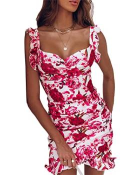 Onsoyours Damen Kleider Sommerkleid Minikleid Sexy Rückenfrei Strandkleid Partykleid Lässig Largarm Trägerkleid Freizeitkleid A Rosa S von Onsoyours